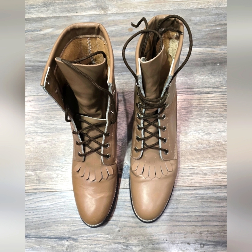 Justin Women 6.5 L0505 Tan Lace Up Laceup Western Leather Classic BootsJustin Wo